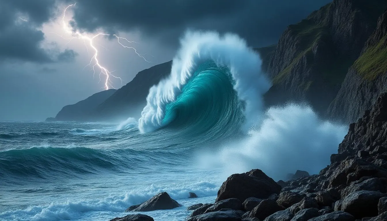 Vagues déferlant sur une côte du Pacifique après le séisme de magnitude 8,8 au large du Kamtchatka